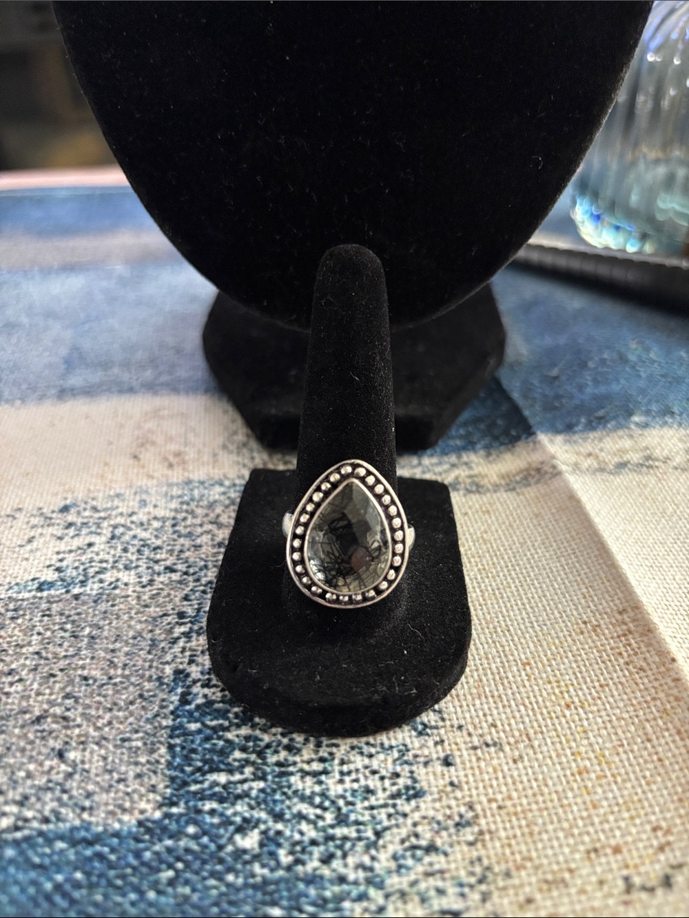 Sterling Silver Black Rutile Quartz Gemstone Ring - size 9